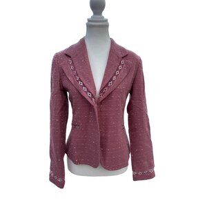 Bloomingdales Vintage Womens Blazer With Rhinestone Detail Textured Pink Fabric